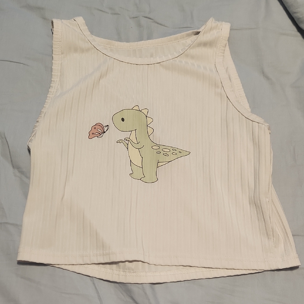 Dinosaur Print Kids Tank Top - Cream